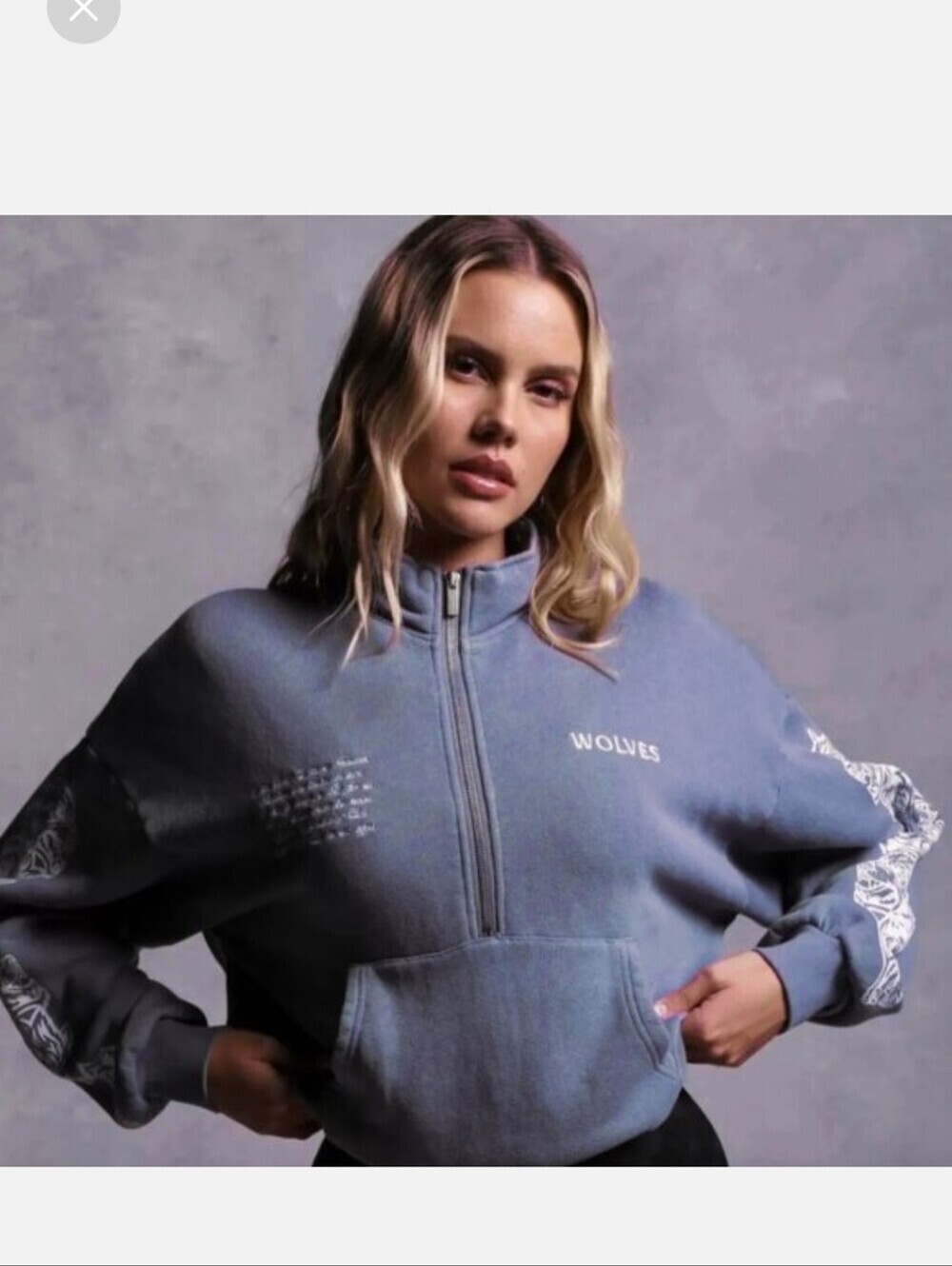 Darc Wolves Vintage Everson Half-Zip Pullover Hoodie in Dusty Blue